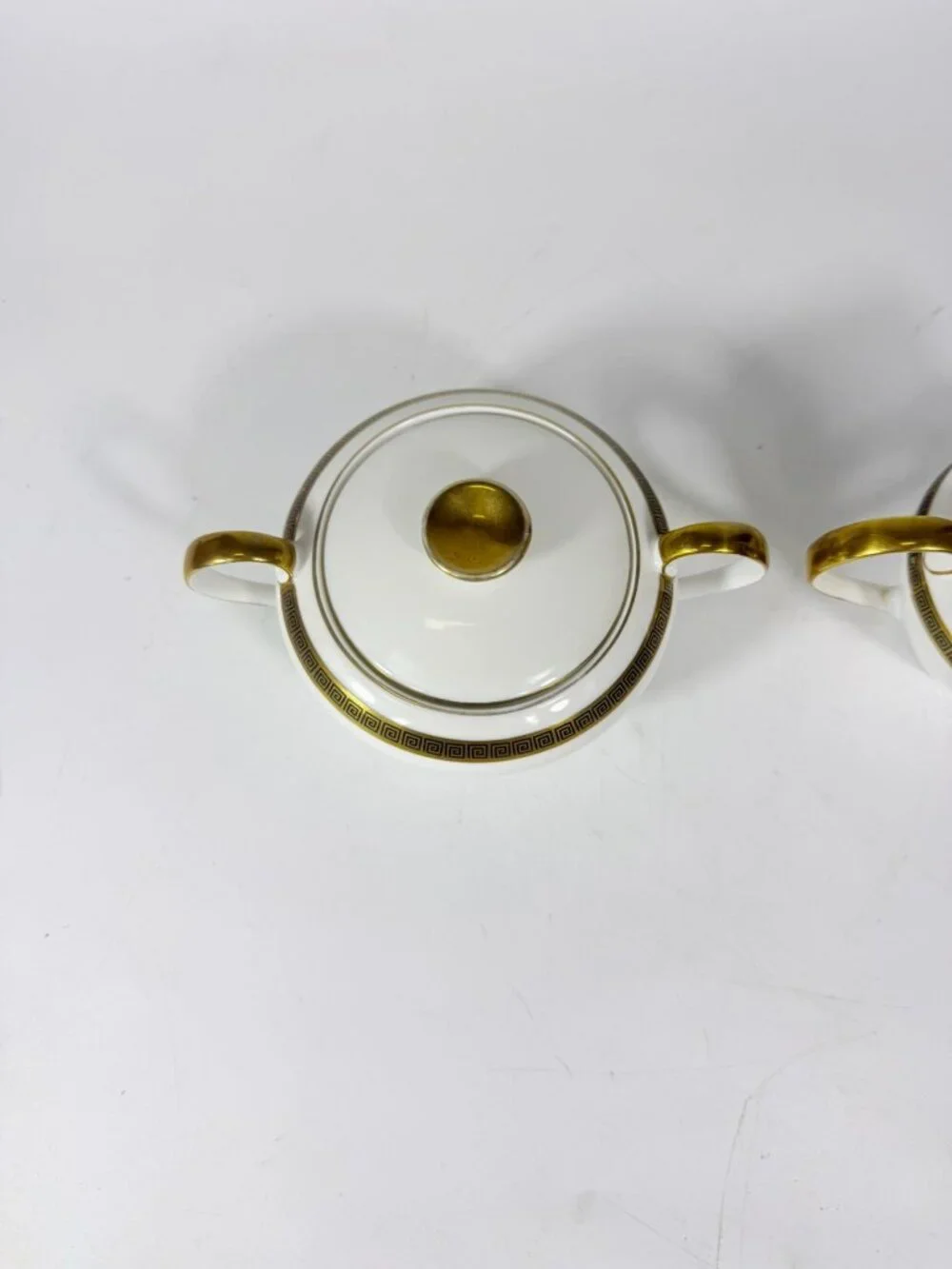 Cream and Sugar Bowl Set Key Largo by Meito Black Greek Key On Gold Band Royal M